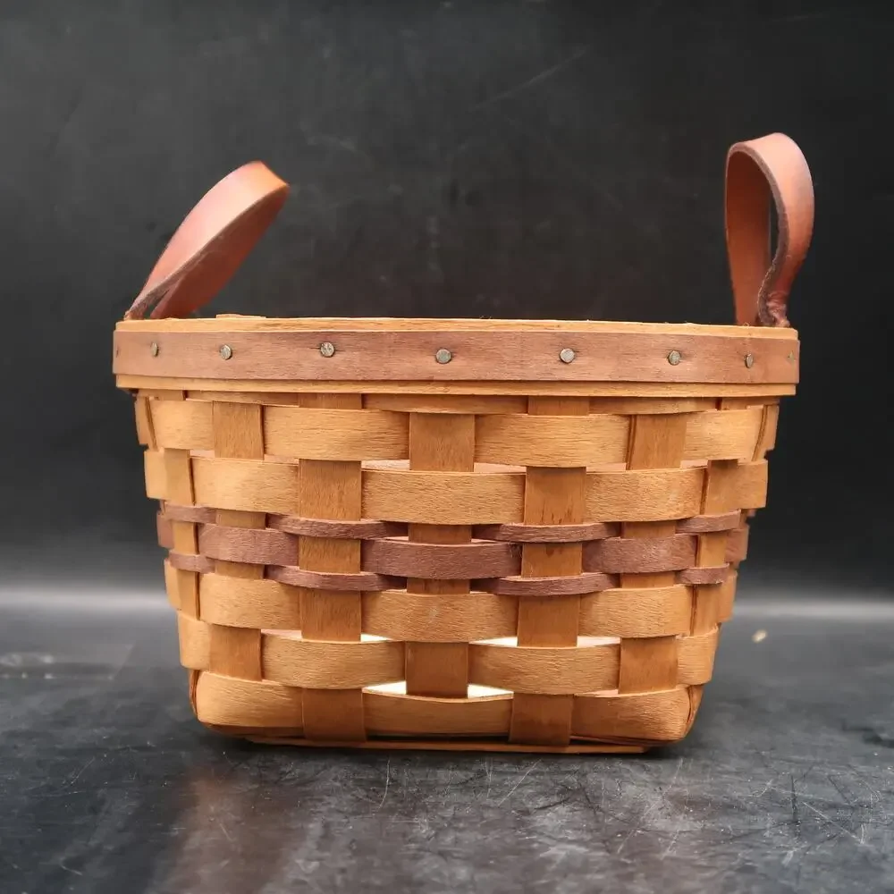Longaberger Pansy Basket Leather Handles With Liner & Booklet 1992 6in Vintage